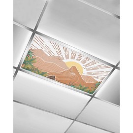 Wowouhiya 1 Pack Fluorescent Light Cover for Ceiling Lights, Boho Geometric Magnetic Classroom Light Filters 4x2 Feet, Modern Abstract Art Brown Mountain Tree Decorative Ceiling Light Cover for Office