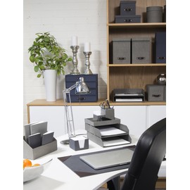 Bigso Box of Sweden 2er-Set Briefablage für den Schreibtisch – stapelbare Ablagefächer für Briefe, Dokumente usw, – Ordnungssystem aus Faserplatte mit Papier in Leinenoptik – blau