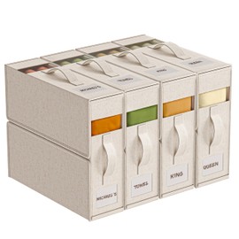 4Pack Linen Sheet Organizers for Linen Closet - King/Queen Size Bedding Storage Boxes with Clear Window | Foldable, Dustproof Sheet Storage Organizer for Blankets & Sheet Sets,Off-white