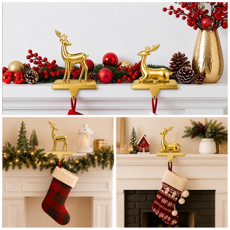 2PCS Christmas Stocking Holders for Mantle, Stocking Hangers for Mantel