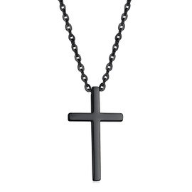 CARSINEL Collar Cruz Mujeres Hombres Acero Inoxidable Colgante Cruz Collar Joyería (Negro(50+5CM) Grande)