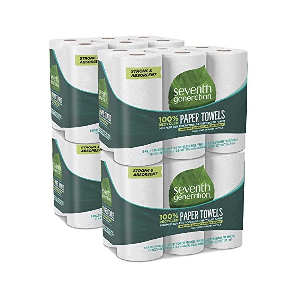 Seventh Generation Paper Towels 100 Recycled Paper 2ply , White, 140 Count, (Pack of 4)