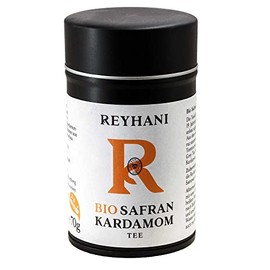 Organic Saffron Cardamom Tea 70 g - Tea Blend of Aromatic Earl Grey Tea - Finest Saffron Threads and Cardamom by Reyhani