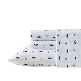 Nautica Kids - Twin Sheet Set, Super Soft & Cozy Toddler Bedding with Matching Sham(s), Ideal Boy Room Essentials (Caspian Whales Navy, Twin)