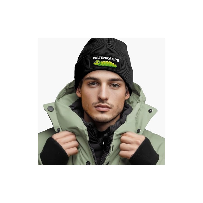 MoonWorks® Men's Beanie with Patch Knitted Hat with Saying Skiing