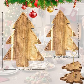 Christmas Tree 2-Tier Wood Serving Tray – Acacia Wooden Tiered Server for Holiday Table, Rustic Farmhouse Cheese Platter for Charcuterie, Cheese, Fruit & Desserts (15" & 11" Plates) (Wood Color)
