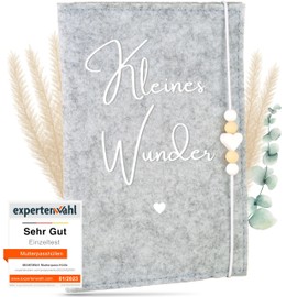 MAHEWA® Premium Maternity Log Cover Made of Felt Fabric | Maternity Log Organiser Maternity Log Bag Protective Cover | Envelope Case Folder Maternity Pass | Cover "Kleines Wunder" Light Grey