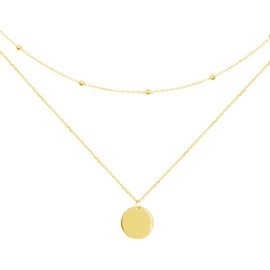Layered Disc Pendant Choker Necklace for Women Girls 925 Sterling Silver 18K Gold Plated Dainty Full Moon Circle Coin Collar Two-Double Chain Fashion Y Jewellery Gifts Box Birthday Wedding Christmas