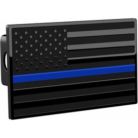 eVerHITCH US American Flag Chrome Emblem Trailer Metal Hitch Cover Fits 2" Receivers Black & Black with Thin Blue line