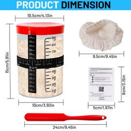 Relazoom Premium Sourdough Starter jar - 34 oz Sourdough Starter Kit with Spatula, Measurement & Date Tracker, Dough Scraper, Breathable Cloth Lid – Perfect for Baking, Bread, and Starter Growth