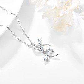 PRAYMOS 925 Silver Dragonfly Necklace Dainty Dragon fly Necklace Minimalist Dragonfly Good Luck Pendant Gift for Her April Birthstone