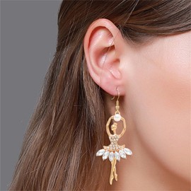 WCRAZYE Ballerina Ballet Earrings Necklace Sets for Women Fashion Crystal Ballerina Dance Necklaces Dancer Recital Birthday Gifts (White)