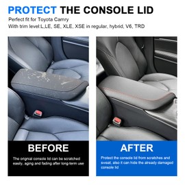 REMOCH Center Console Armrest Cover for Toyota Camry Accessories 2024 2023-2018 Interior Camry SE/XSE Leather Arm Rest Seat Cover Middle Console Box Lid Protector (New Red Stiches )