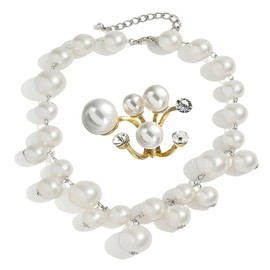 HJYZY Large Chunky Pearl Shiny Choker Necklace for Women Fashion Jewellery Gifts Stacking Pearl Rings Adjustable Open Pearl Finger Ring Pack of 2