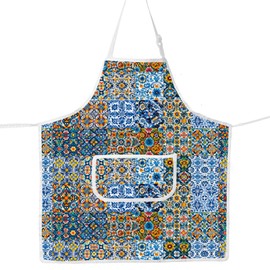 MYSOMY Mexican Talavera Tiles Apron Talavera Tiles Gifts Mexican Tiles Kitchen Apron Mexican Tiles Art Apron (Talavera Tiles UK)