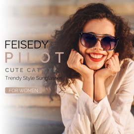 FEISEDY Vintage Cat Eye Sunglasses Polarized Round Aviator Trendy Oversized UV400 Sun Glasses B0119