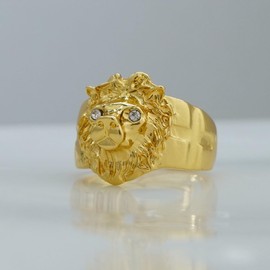 MayiaHey Lion Ring, Gothic Cross Lion Head Ring for Men, Norse Viking Lion Animal Ring Lion Jewelry, Celtic Gold Lion Ring Hip Hop Lion Band Ring Punk Cross Lion Ring for Boys