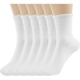 BomKinta Women Casual Calf Socks - Cute Cotton Crew Socks - Thin Soft Above Ankle Socks 6 Pairs All White Size 5-10