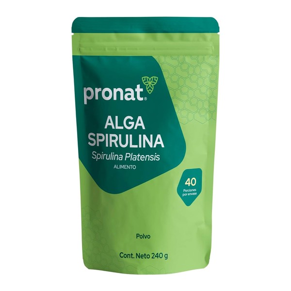 PRONAT Alga Spirulina 100 Pura en Polvo, Suplemento Alimenticio, Bolsa