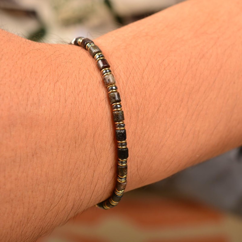 CASVIA Biotite Veil Men's Beaded Bracelet - Handcrafted Stone Bracelet