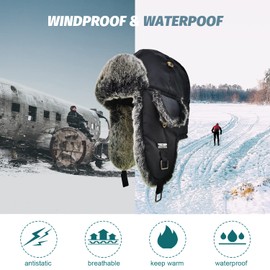 Alkaidstar Fur Winter Trapper Hat,Taslon Faux Fur Aviator Ski Trapper Trooper Pilot Hat,Snow Eskimo Hat with Ear Flaps for Men & Women