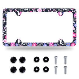 Watercolor Purple and Pink Hibiscus Flowers License Plate Frame License Plate Stainless Steel Rust-Proof Auto Parts Colorful License Plate Cover Decorative with Screws Size 12.3" x 6.3" Men Women