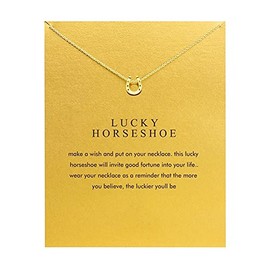 Minimalist Simple Tiny Horseshone Pendant Necklace for Women Lucky Horseshone Necklace with Meaning Card-Gold