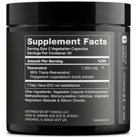 Ultra High Potency Third-Party Tested Trans Resveratrol 1000mg - 98% Pure, Highly Purified and Bioavailable - Resveratrol Polygonum Root Extract - 60 