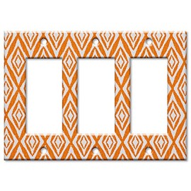Art Plates - Triple Gang Rocker Switch Plate - Decorative Metal Wall Plate - Orange Diamonds - (Made in USA)