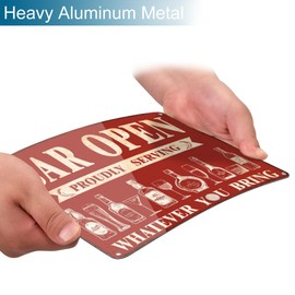 Retro Bar Signs for Home Bar Decor Bar Open Metal Sign for Pub Man Cave Wall Plaque Proudly Serving Whatever You Bring 8 x 12 inch