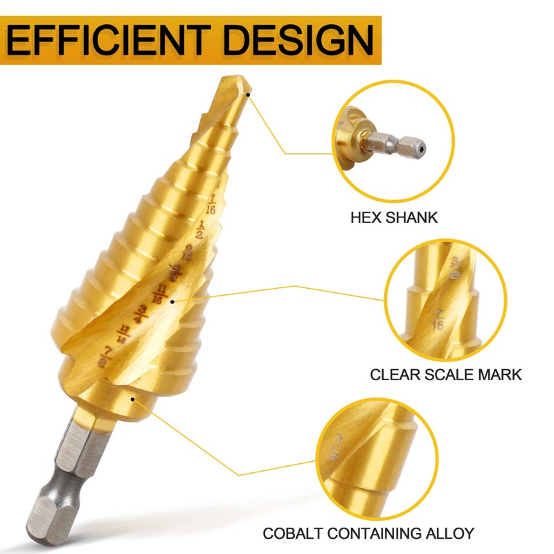 3/16"-7/8" Step Drill Bit | Compatible with DeWalt DWA1786IR -