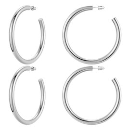 Claro Clivo 2 Pairs White Gold Colored Lightweight Chunky Open Hoop Earrings For Women (60MM Hoop, 4.5MM Thickness, Stainless Steel Pin)