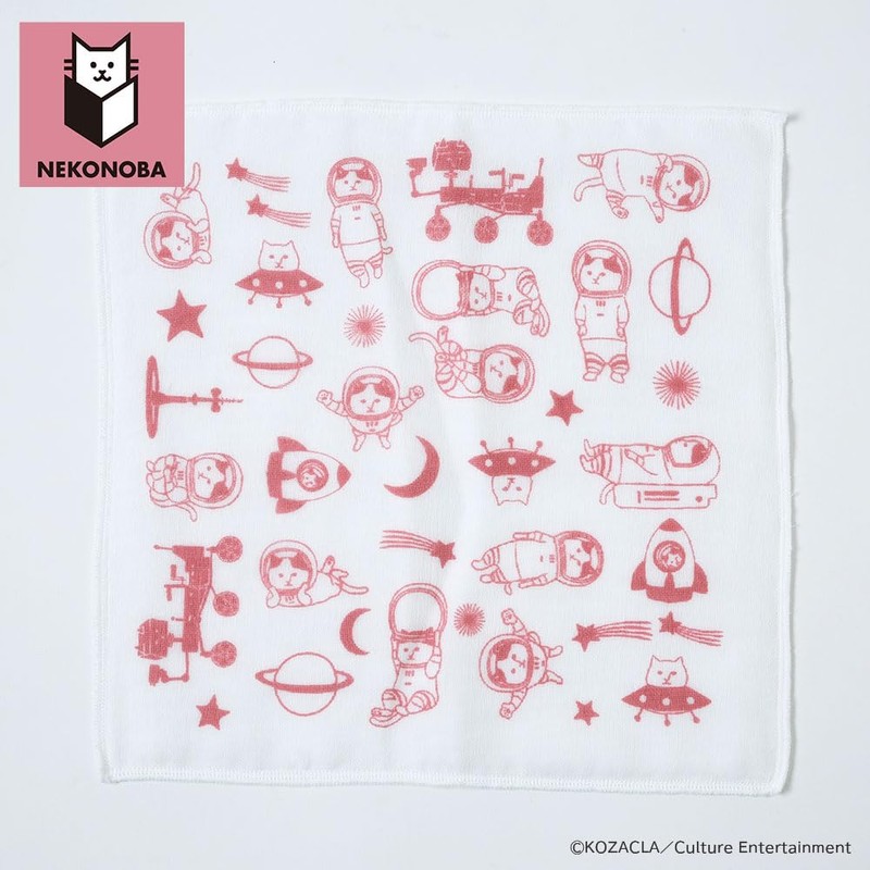 NEKONOBA Fluffy 8-ply Gauze Handkerchief, Set of 2, Wave Cat