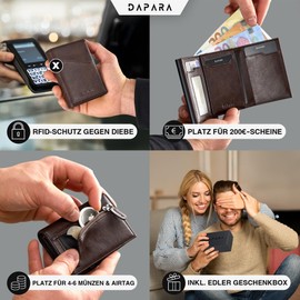 DAPARA Slim Wallet with Coin Compartment & RFID Protection - Slim Wallet Men - Card Wallet Men - Credit Card Holder Men - Smart Wallet Men & Women, Leather Brown - Espresso, Minimalist