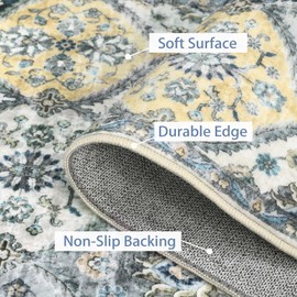 ROYHOME 8x10 Area Rug Moroccan Trellis Machine Washable Rug Vintage Medallion Distressed Indoor Accent Rug Stain Resistant Non-Slip Floor Cover Carpet for Living Room Bedroom, Blue/Yellow