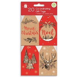 20 x Brown and Burgundy Kraft Christmas Gift Tags