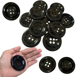 50 mm Large Button 4 Holes Black 15 Pcs for Crafts Making Clothes Sewing and DIY Projects, ScrapbookQ