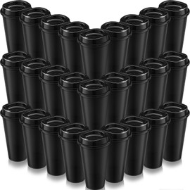 Honeydak 45 Pack Reusable Coffee Cups with Lids 16 oz Portable Tea Cups Reusable Hot Coffee Mugs Tumblers Bulk Plastic Tumblers Travel Drinks Mugs for Hot and Cold Drinks(Black)