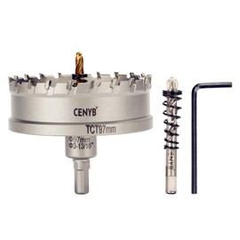 cenyb Tungsten Carbide Hole Saw with 2 Titanium Coated Pilot Drill Bits for Metal, Steel, Iron, Wood, Plastic 97mm
