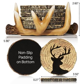 Deer Antlers Coaster Set of 6 – Handcrafted Deer Antler Decor and Man Cave Gifts for Men - 6 Full Size Deer Antlers Coasters for Man Cave Décor