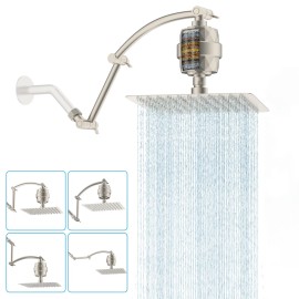 Hibbent Rain Filtered Shower Head 10'' High Pressure Rainfall Showerhead Extension Arm