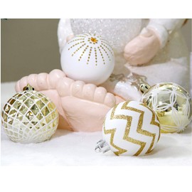 30PCS Christmas Balls Ornaments,60MM Gold&White Painted Shatterproof Festive Wedding Hanging Ornaments Christmas Tree Decoration