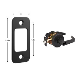 Black Deadbolt Strike Plate for Exterior Door Plate1 x 2 1/4" Door Strike Plate, Deadbolt Plate with 4 Screws 1-3/8" - (2-Pack)