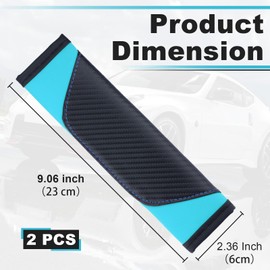ecocstm 2 PCS Car Seat Belt Cover Pad, Carbon Fiber Safety Seatbelt Shoulder Strap Covers, Breathable Leather Light Blue Car Seat Covers, Interior Car Accessories for Car Truck (Black&Blue