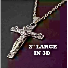 Fashion Jewelry CHRISTIAN RELIGIOUS CROSS CRUCIFIX Pendant 28" Sterling silver 925 necklace men