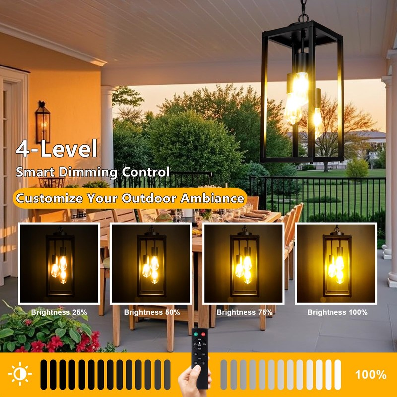 TWINKVILLA Solar Chandelier Outdoor, 3-Light 14" Rustic Farmhouse Waterproof Dimmable