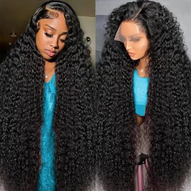 200 density 13x6 deep wave lace front wigs human hair HD Lace Curly Wigs for Black Women Pre Plucked with Baby Hair 13x6 HD Frontal Human Hair Lace Front Wigs for Women (13x6 Deep Wig, 32 Inch)