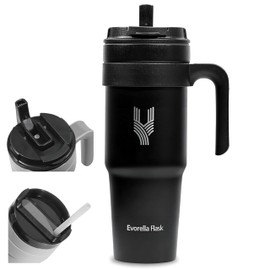 EVORELLA FLASK Tumbler 1.0 with handle 40oz Stainless Steel Vacuum Insulated Tumbler with Leak Proof 2 in 1 Lid and Straw for Water, Coffee or Tea, Smoothie (Black)