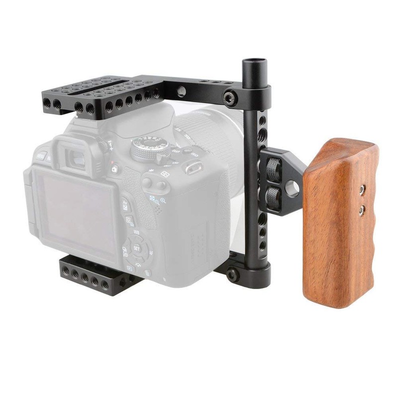camvate DSLR Camera Cage Aluminum Alloy Wood Handle with Grip