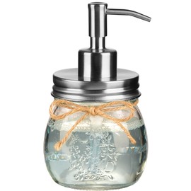 Amolliar 10 OZ Mason Jar Liquid Soap Dispenser, Stainless Steel Pump Lid, Cute Farmhouse Decor for Kitchen, Bathroom, Refillable Hand Soap Dispenser, Lotion Soap Dispenser, Dish Soap, Silver 1 Pack